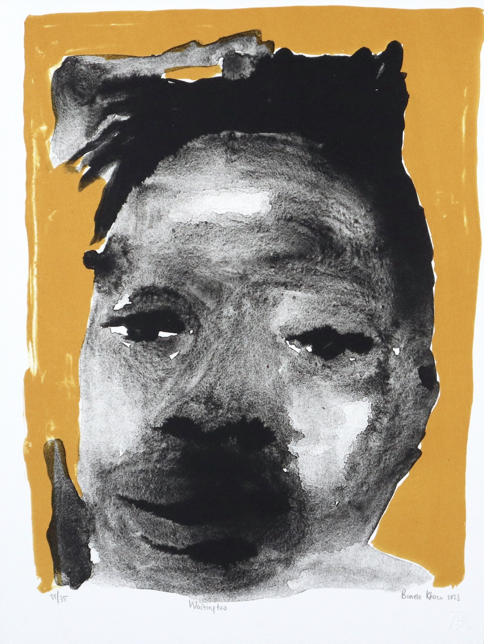 Banele Khoza lithograph of a man's head and shoulders