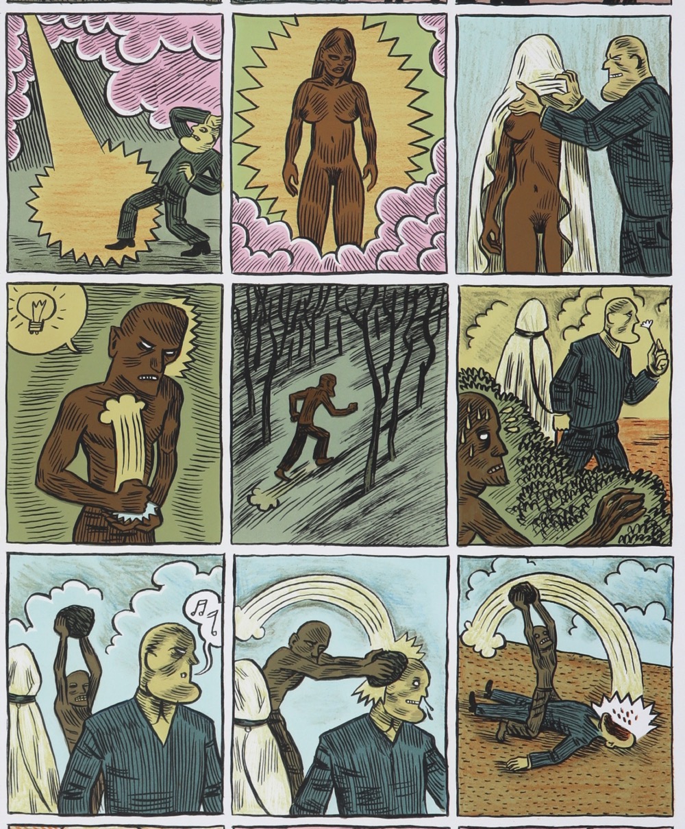 Nine comic panel detail of Cain and Abel print