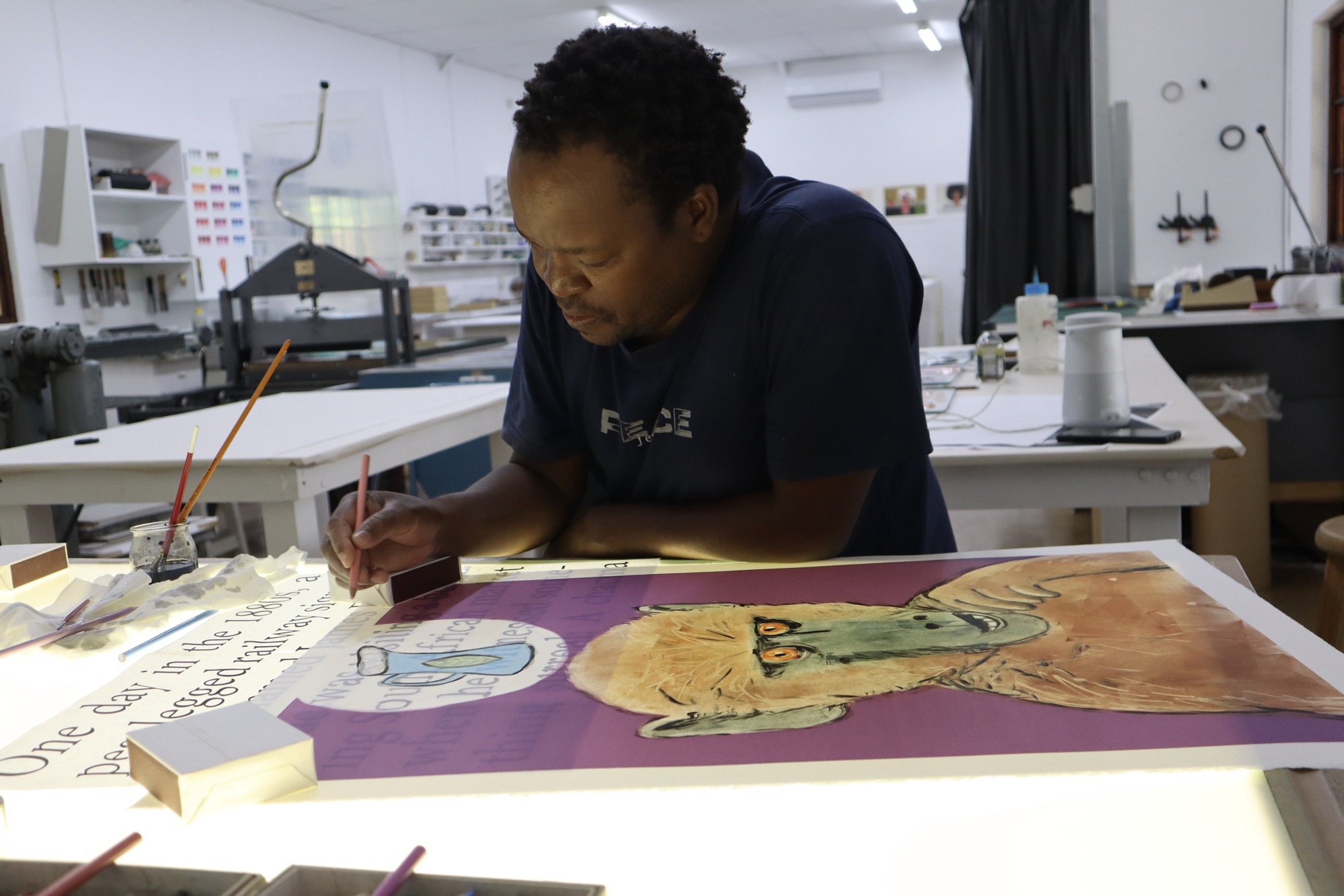 Colbert Mashile working on baboon monotype 2023