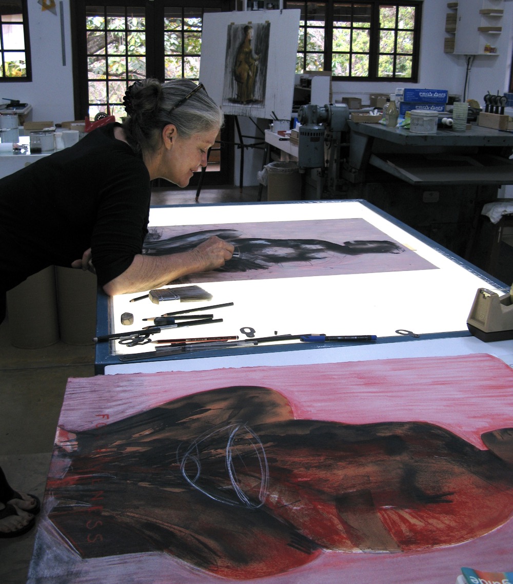 Deborah Bell working on her lithographs at The Artists' Press