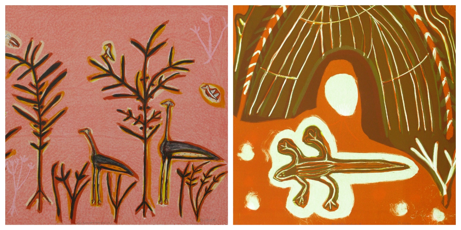 Details of two prints by Kg'akg'am Tshabu to link to her page on the website
