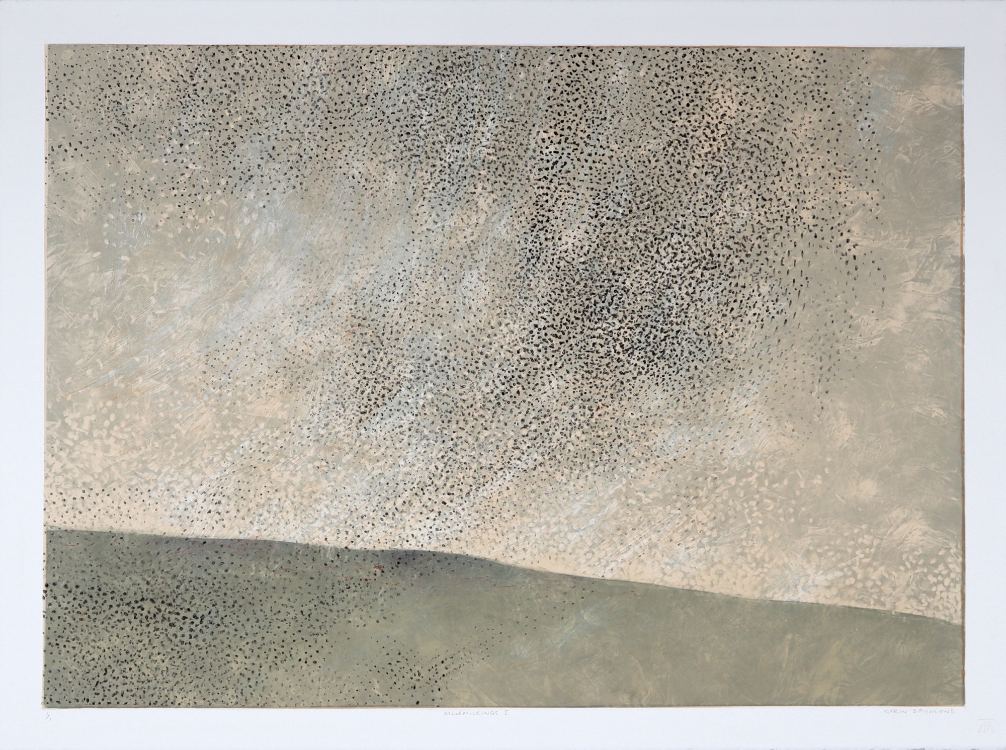 Karin Daymond Murmurings I monotype of birds in flight