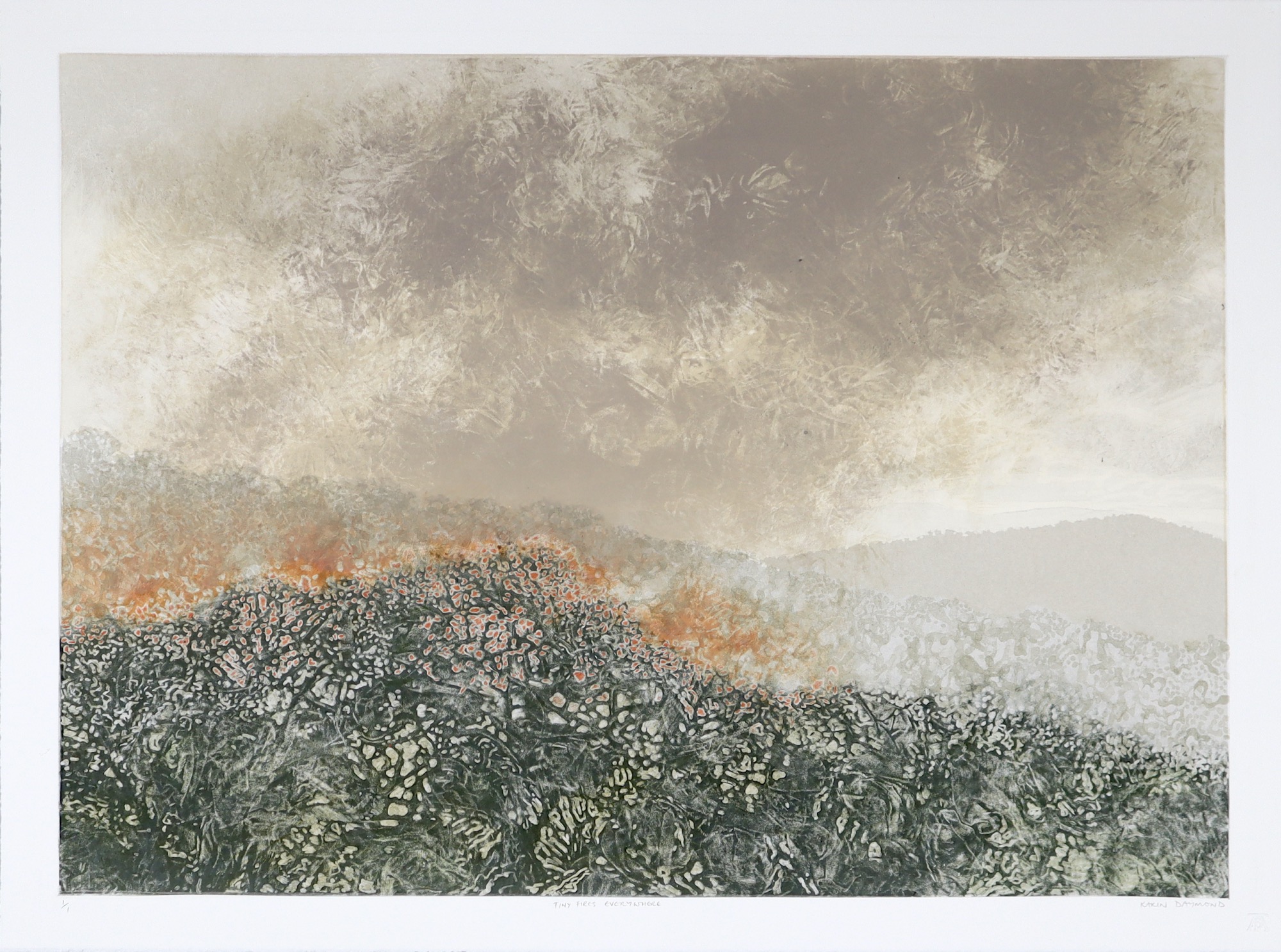 Karin Daymond Tiny Fires everywhere landscape monotype