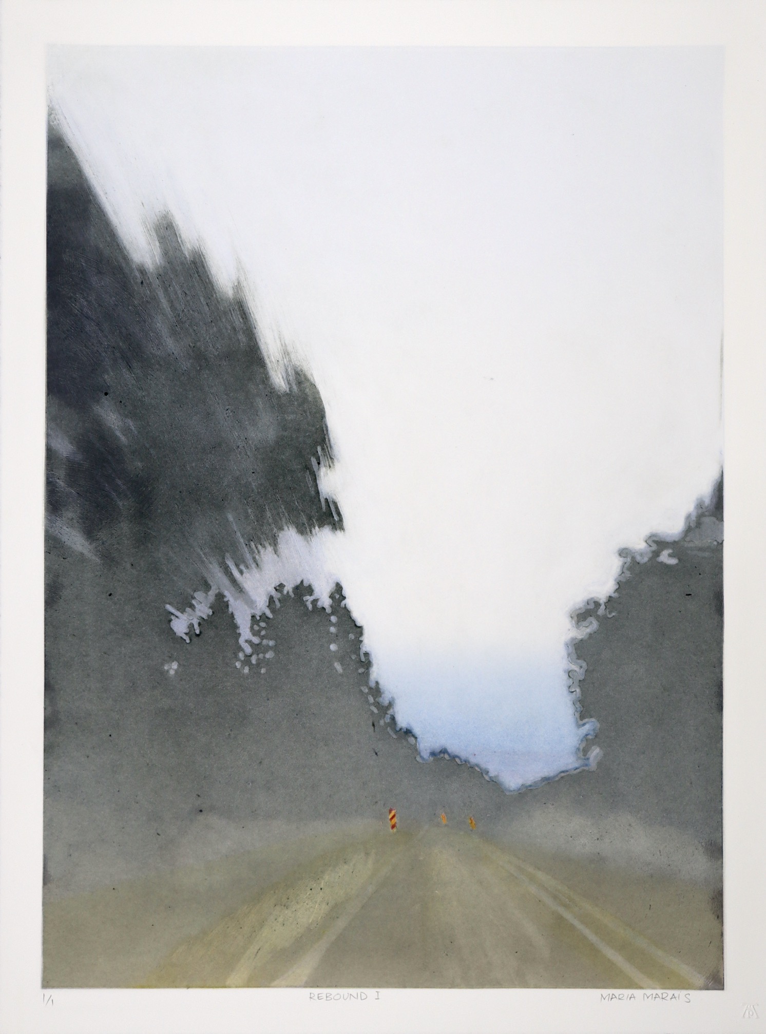 monoprint of landscape with road and trees