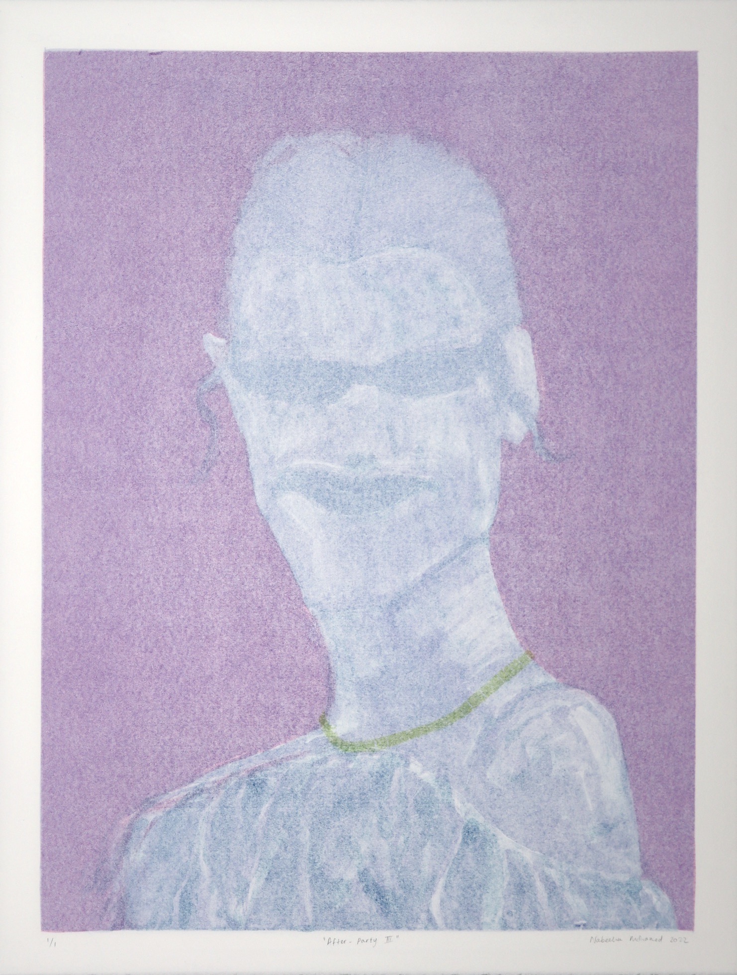 Nabeeha Mohamed monoprint of young woman wersing sunglasses and necklace