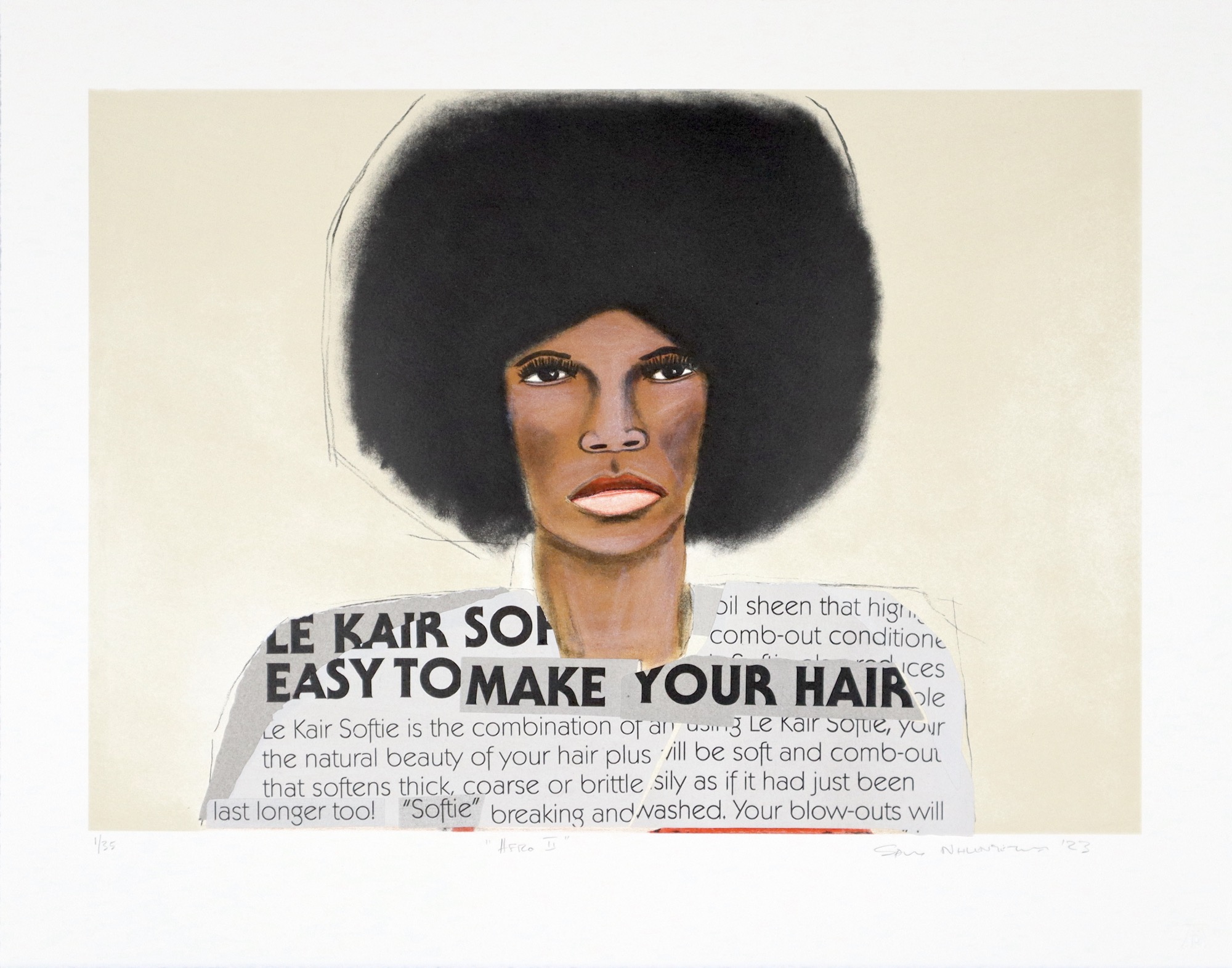 Sam Nhlengethwa young black woman afro limited edition print