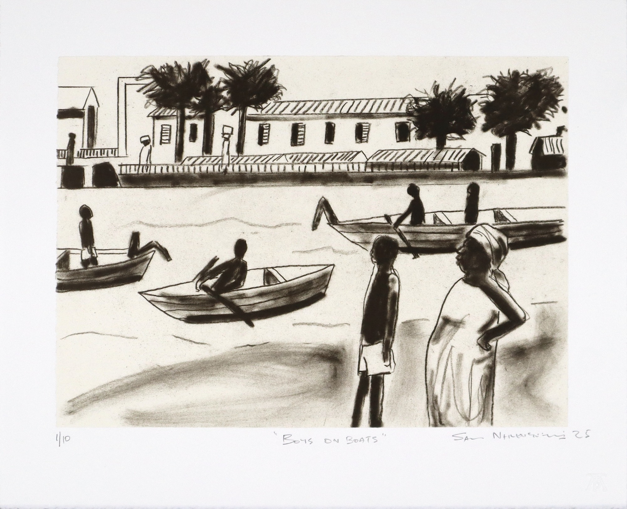 Sam Nhlengethwa Boys on Boats Litho 2025