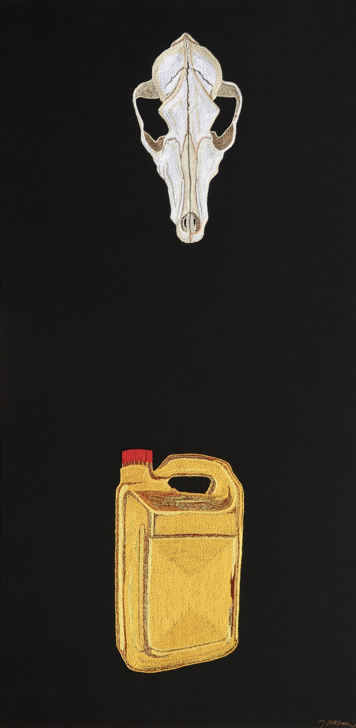 Tamar Mason embroidery jackal skull and yellow water container