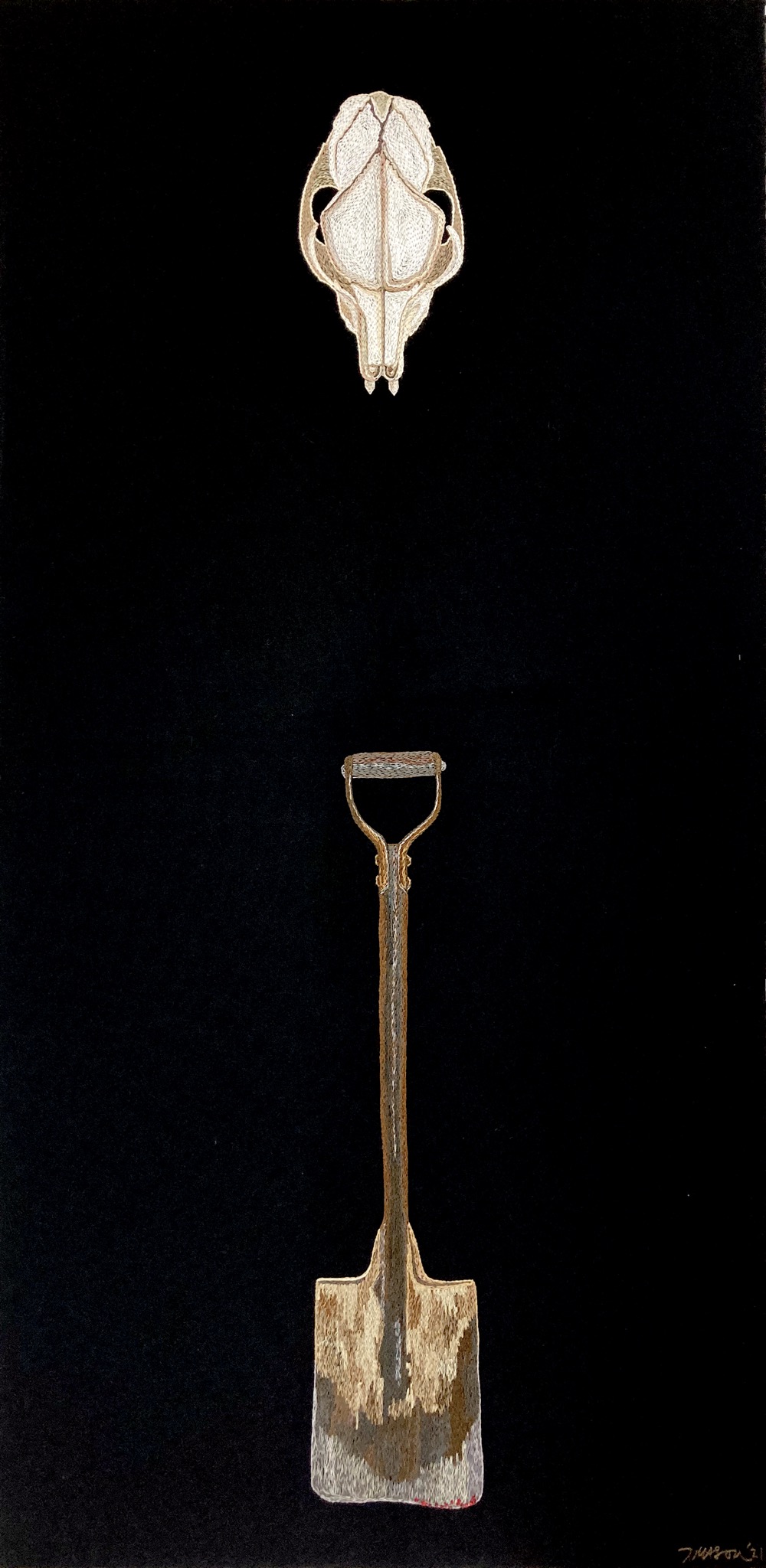 tamar Mason embroidery dassie skull and spade
