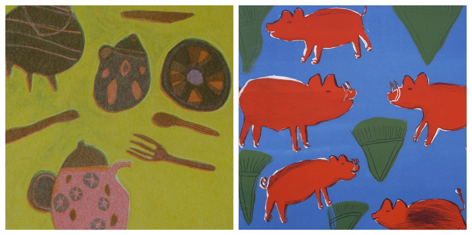 Details of two prints by Xaga Tcuixgao to link to her page on the website
