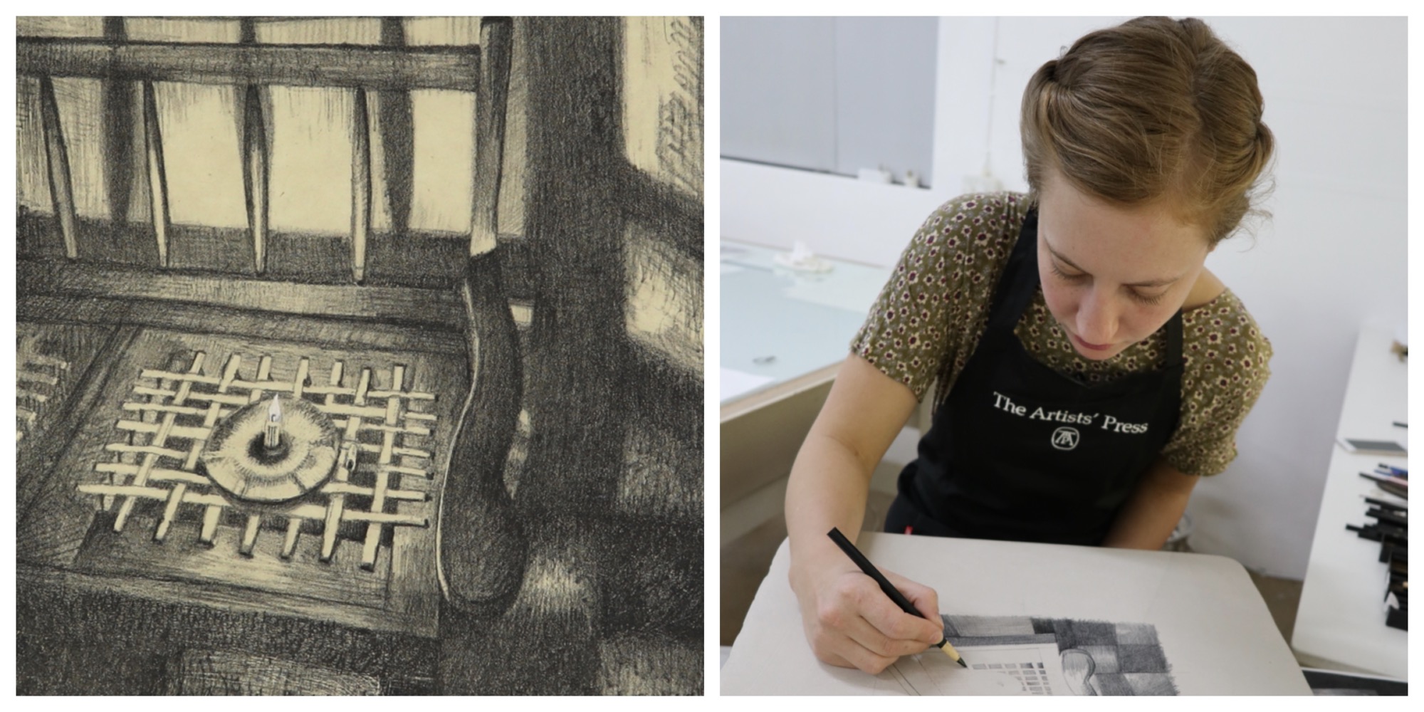 Georgina Berens working on lithograph as a link to her web page