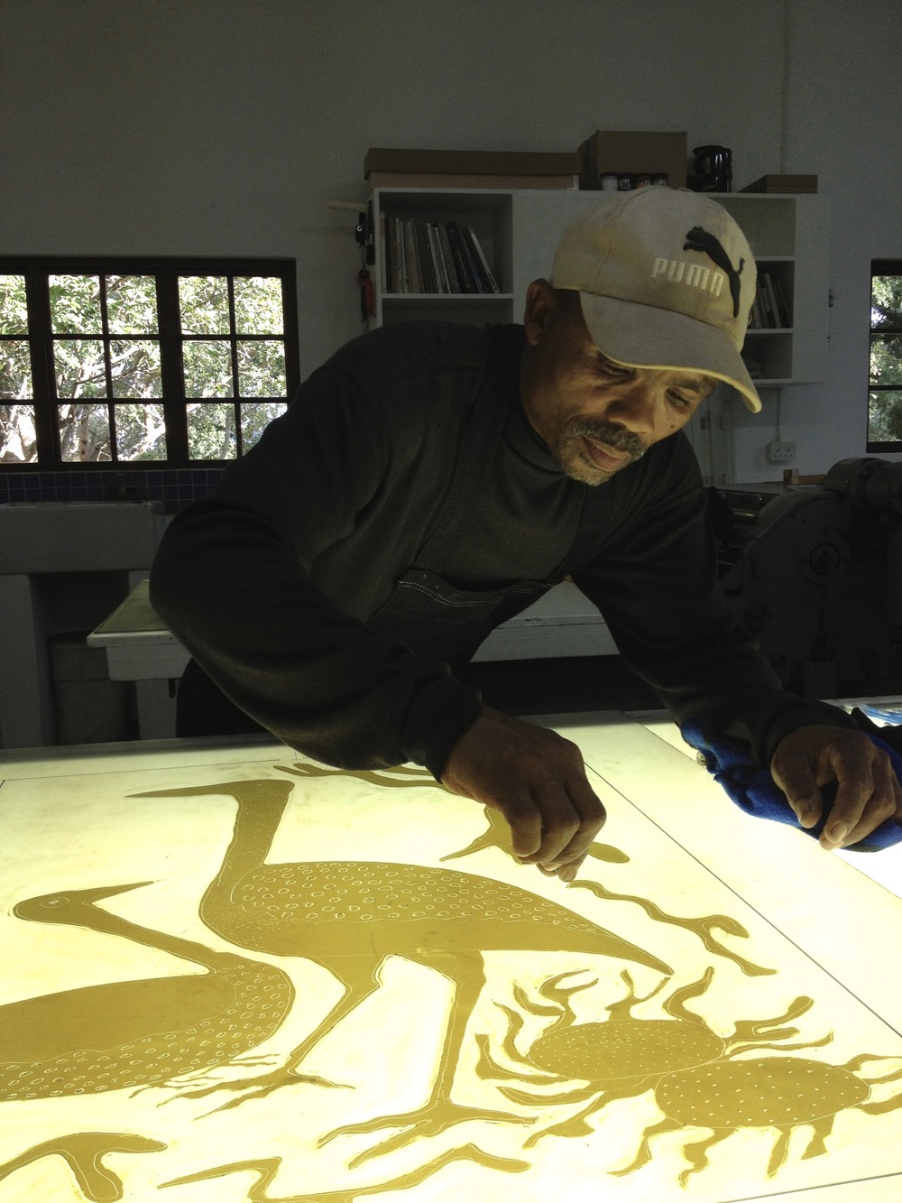 Monoprints by Kuru artist Jan Tcega from Botswana.