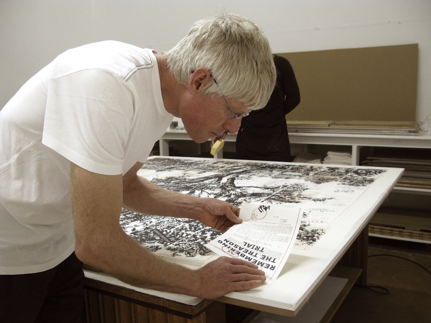 William Kentridge Remembering The Treason Trial, a map fold book consisting of 63 lithograph panels, housed in a custom made box/cover.